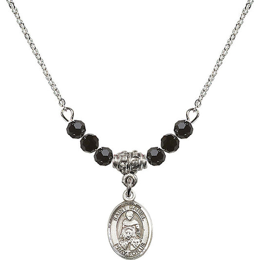 Sterling Silver Saint Daniel Birthstone Necklace with Jet Beads - 9024