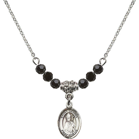 Sterling Silver Saint Dennis Birthstone Necklace with Jet Beads - 9025