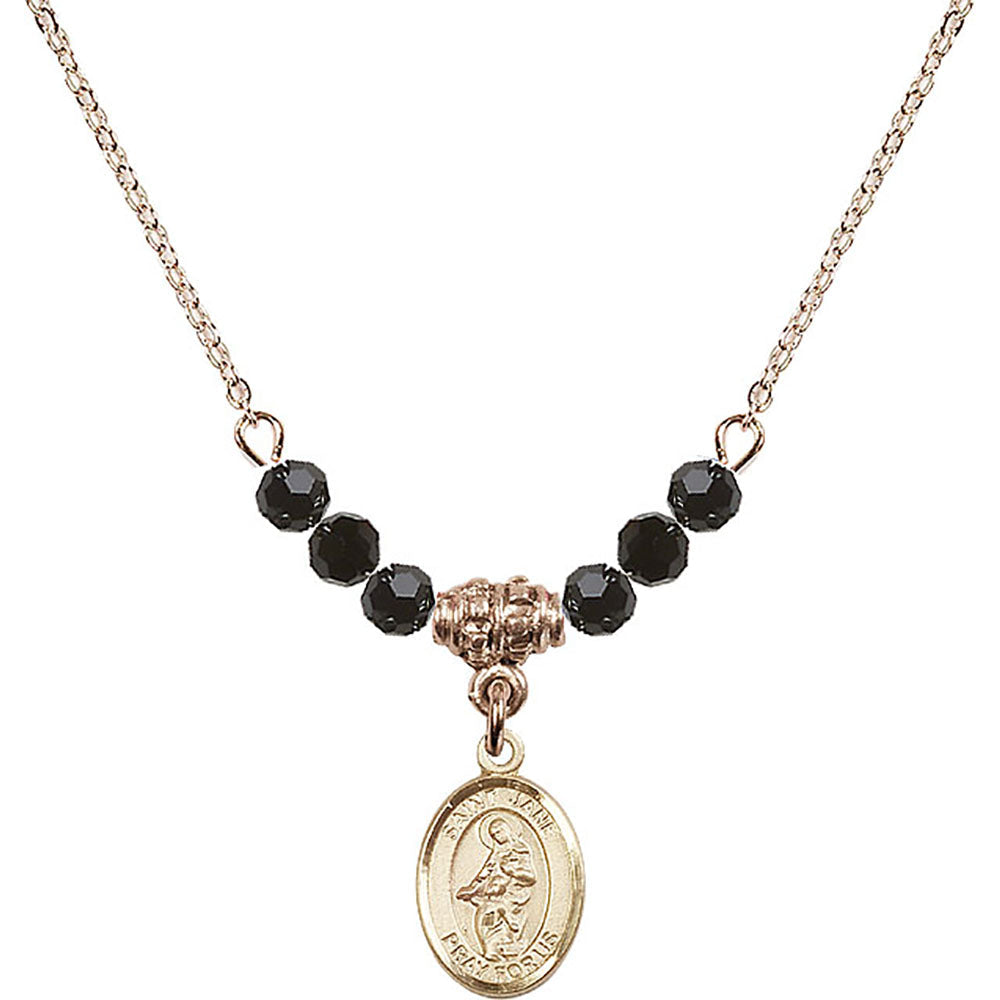 14kt Gold Filled Saint Jane of Valois Birthstone Necklace with Jet Beads - 9029