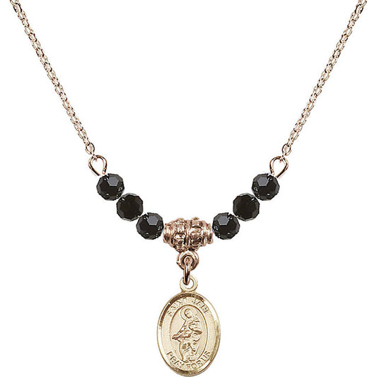 14kt Gold Filled Saint Jane of Valois Birthstone Necklace with Jet Beads - 9029