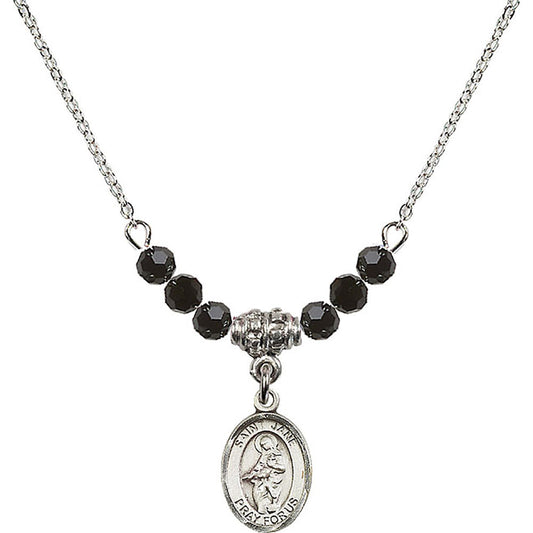 Sterling Silver Saint Jane of Valois Birthstone Necklace with Jet Beads - 9029