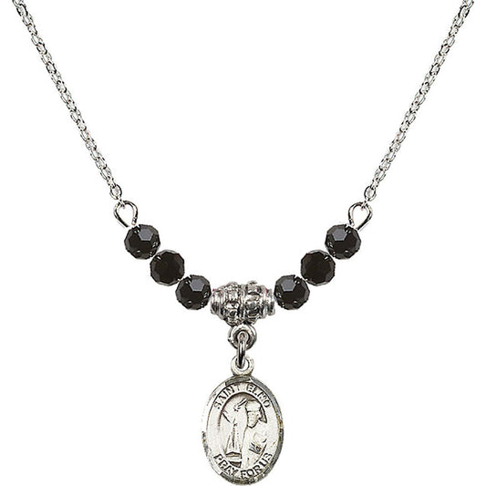 Sterling Silver Saint Elmo Birthstone Necklace with Jet Beads - 9031