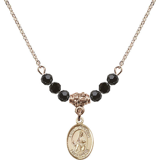 14kt Gold Filled Saint Dymphna Birthstone Necklace with Jet Beads - 9032