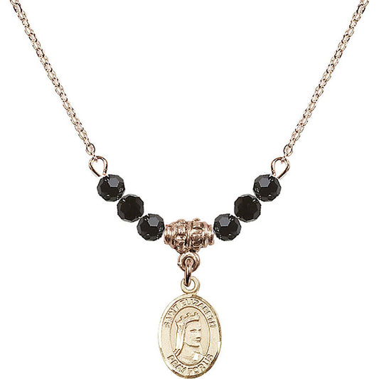 14kt Gold Filled Saint Elizabeth of Hungary Birthstone Necklace with Jet Beads - 9033