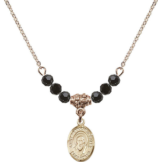14kt Gold Filled Saint Francis de Sales Birthstone Necklace with Jet Beads - 9035