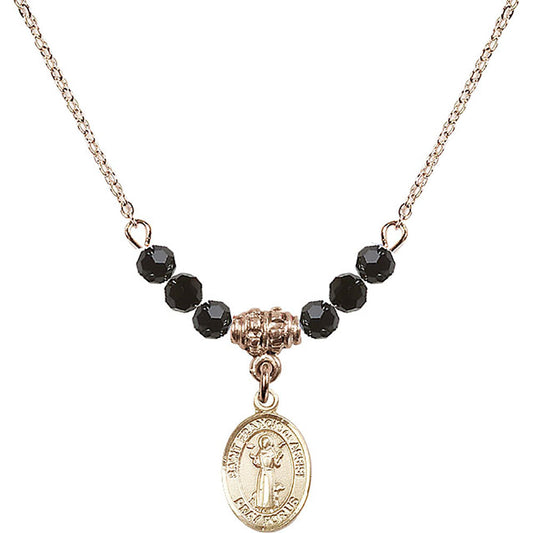 14kt Gold Filled Saint Francis of Assisi Birthstone Necklace with Jet Beads - 9036