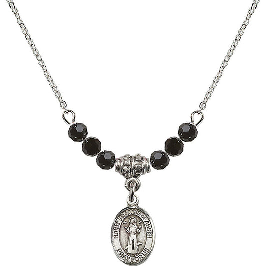 Sterling Silver Saint Francis of Assisi Birthstone Necklace with Jet Beads - 9036