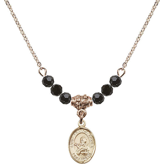 14kt Gold Filled Saint Francis Xavier Birthstone Necklace with Jet Beads - 9037