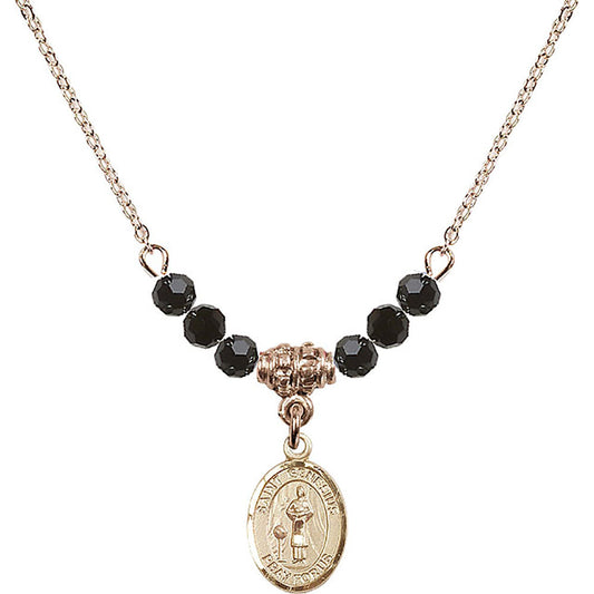 14kt Gold Filled Saint Genesius of Rome Birthstone Necklace with Jet Beads - 9038