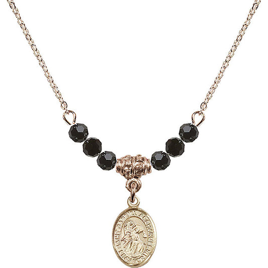 14kt Gold Filled Saint Gabriel the Archangel Birthstone Necklace with Jet Beads - 9039