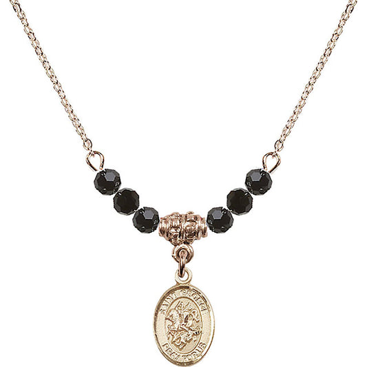 14kt Gold Filled Saint George Birthstone Necklace with Jet Beads - 9040