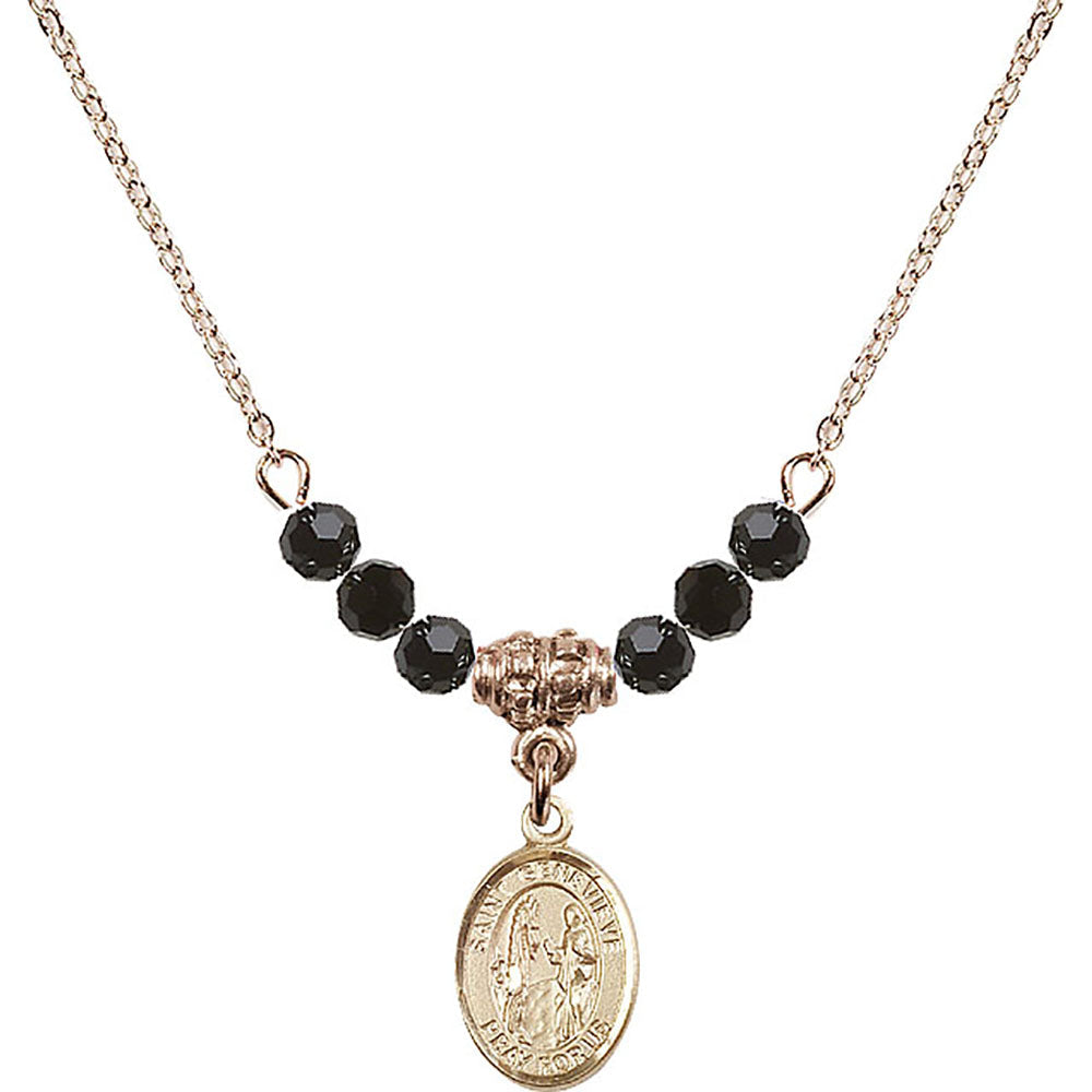 14kt Gold Filled Saint Genevieve Birthstone Necklace with Jet Beads - 9041