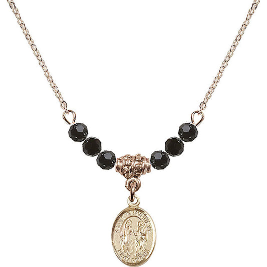 14kt Gold Filled Saint Genevieve Birthstone Necklace with Jet Beads - 9041