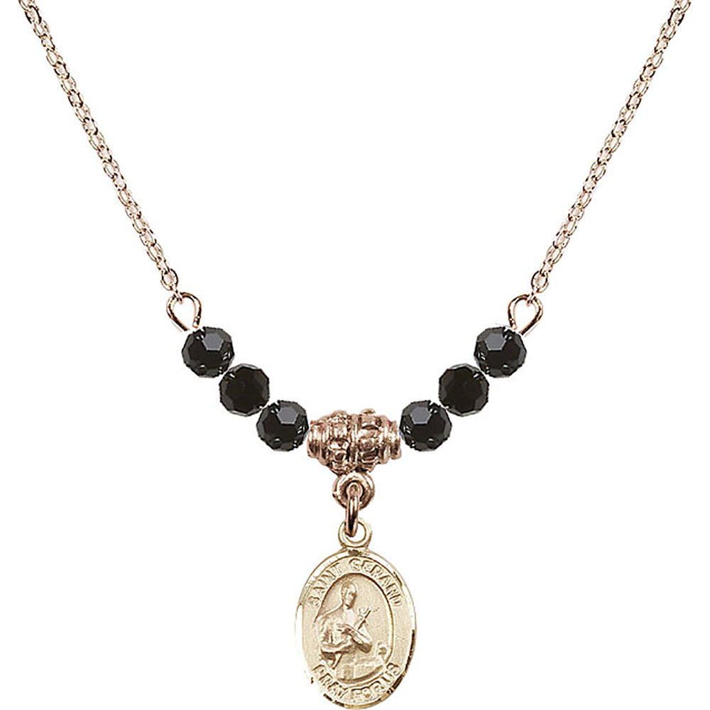 14kt Gold Filled Saint Gerard Majella Birthstone Necklace with Jet Beads - 9042