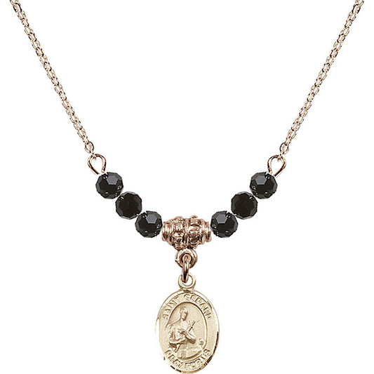 14kt Gold Filled Saint Gerard Majella Birthstone Necklace with Jet Beads - 9042