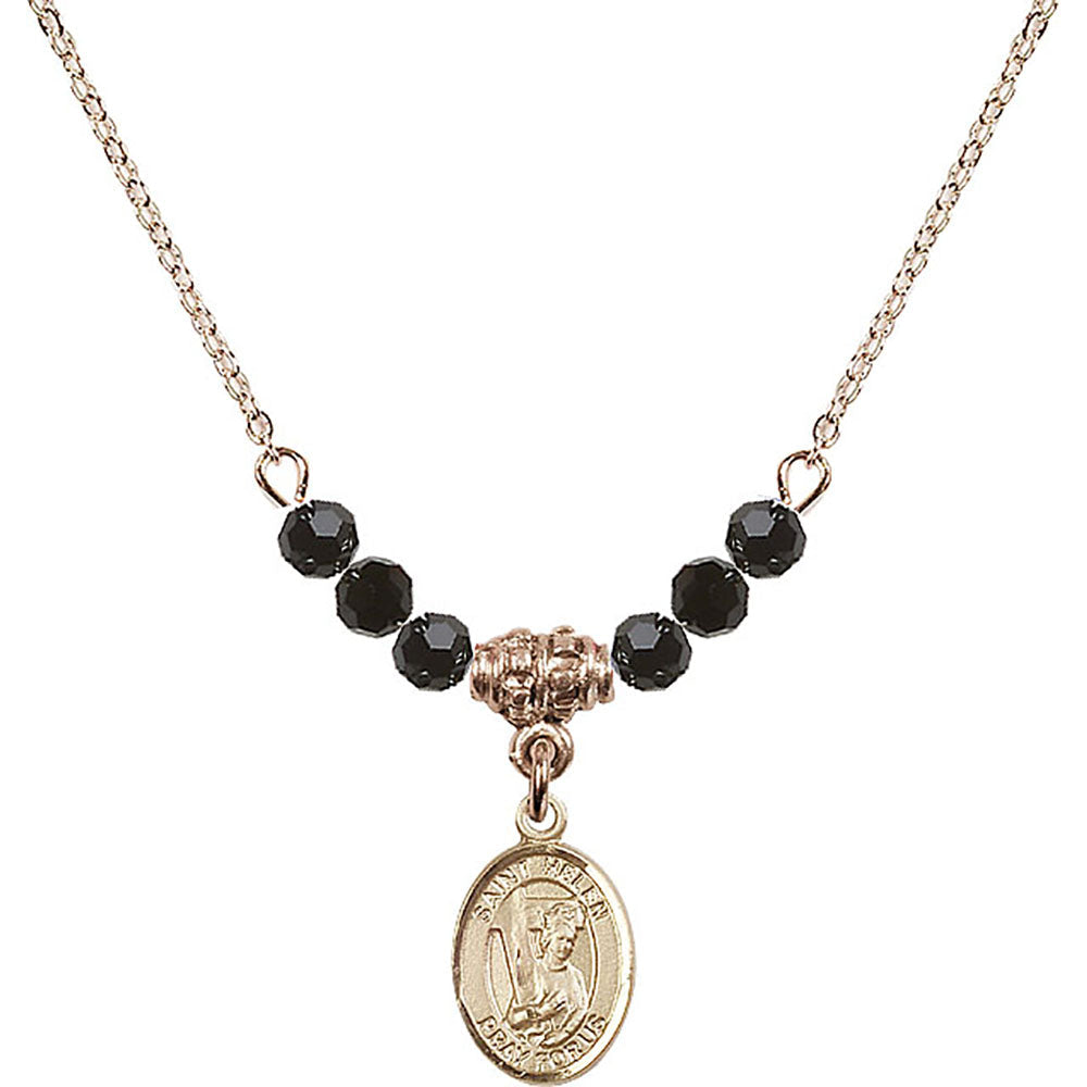 14kt Gold Filled Saint Helen Birthstone Necklace with Jet Beads - 9043
