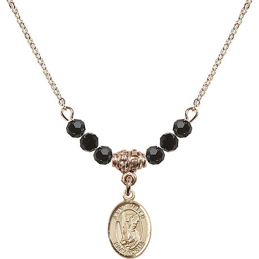 14kt Gold Filled Saint Helen Birthstone Necklace with Jet Beads - 9043