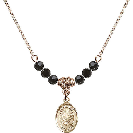 14kt Gold Filled Holy Spirit Birthstone Necklace with Jet Beads - 9044
