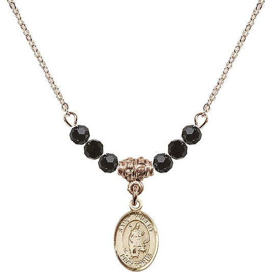 14kt Gold Filled Saint Hubert of Liege Birthstone Necklace with Jet Beads - 9045