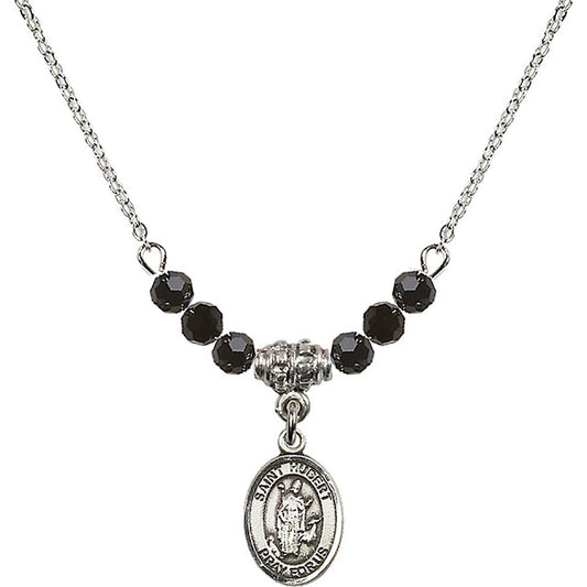 Sterling Silver Saint Hubert of Liege Birthstone Necklace with Jet Beads - 9045