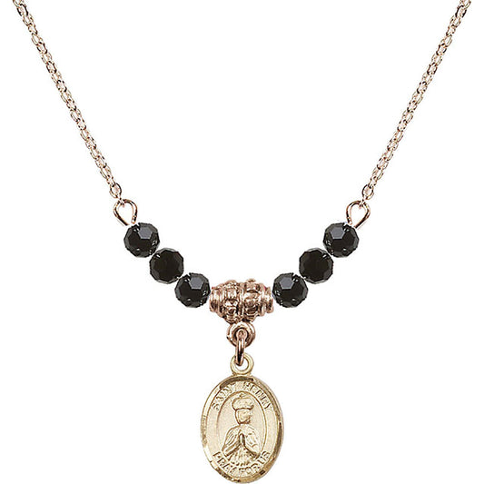 14kt Gold Filled Saint Henry II Birthstone Necklace with Jet Beads - 9046