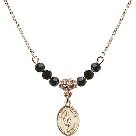 14kt Gold Filled Saint Gregory the Great Birthstone Necklace with Jet Beads - 9048