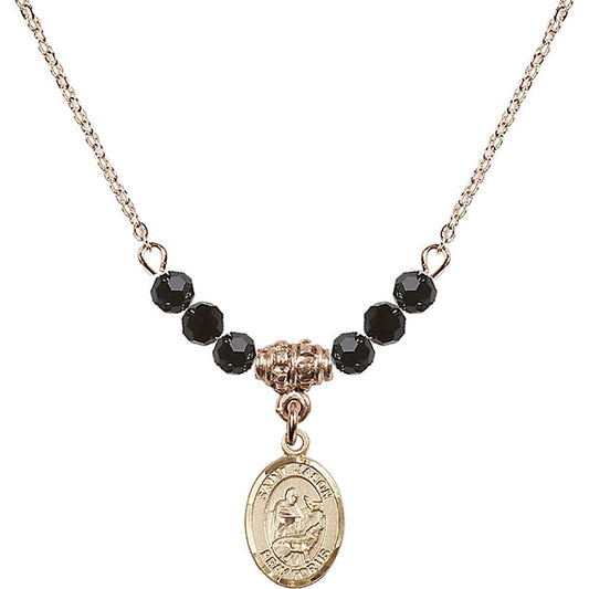 14kt Gold Filled Saint Jason Birthstone Necklace with Jet Beads - 9051