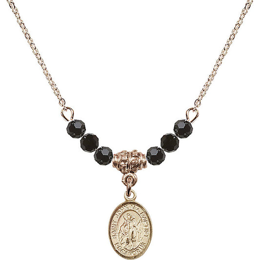 14kt Gold Filled Saint John the Baptist Birthstone Necklace with Jet Beads - 9054
