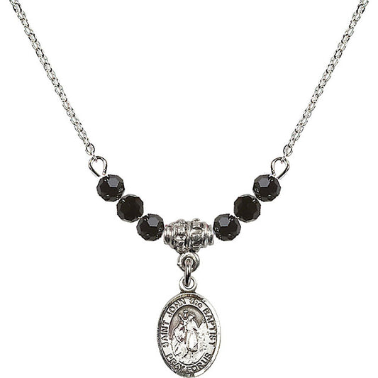 Sterling Silver Saint John the Baptist Birthstone Necklace with Jet Beads - 9054