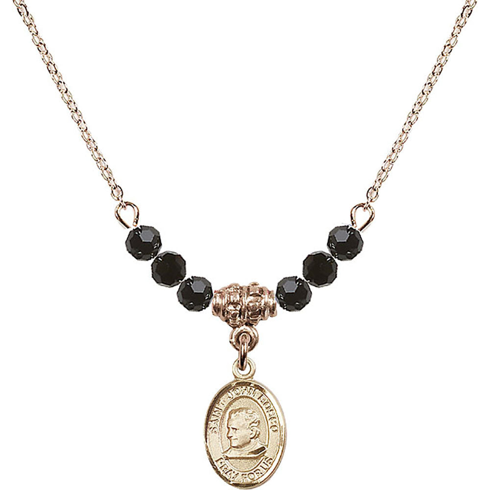 14kt Gold Filled Saint John Bosco Birthstone Necklace with Jet Beads - 9055