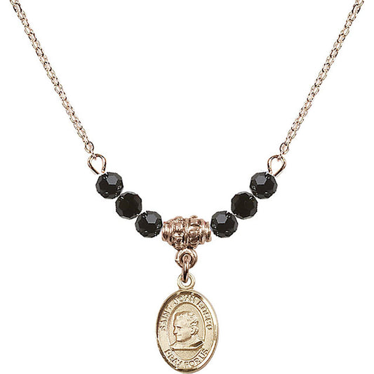 14kt Gold Filled Saint John Bosco Birthstone Necklace with Jet Beads - 9055