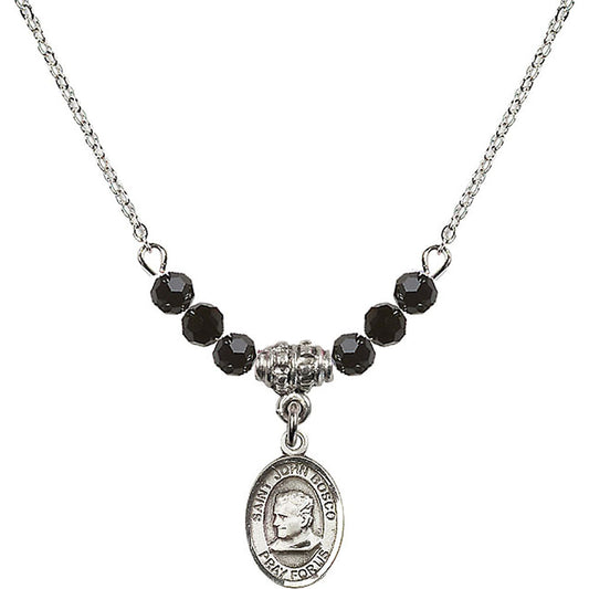 Sterling Silver Saint John Bosco Birthstone Necklace with Jet Beads - 9055
