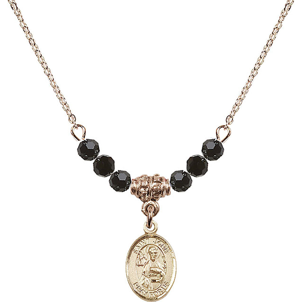 14kt Gold Filled Saint John the Apostle Birthstone Necklace with Jet Beads - 9056