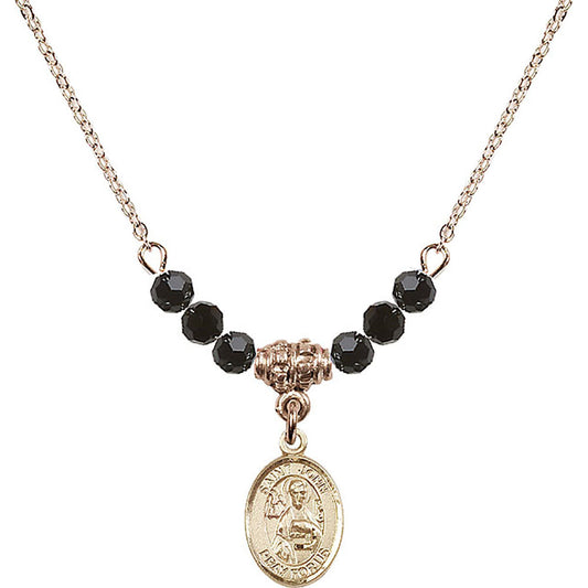 14kt Gold Filled Saint John the Apostle Birthstone Necklace with Jet Beads - 9056