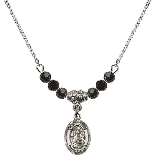 Sterling Silver Saint John the Apostle Birthstone Necklace with Jet Beads - 9056