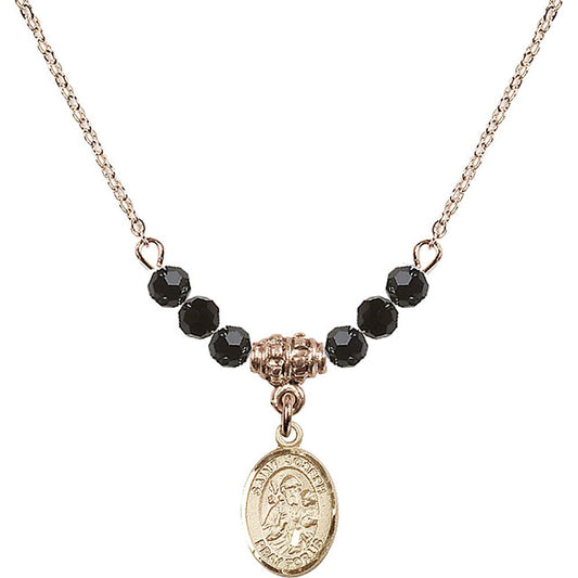 14kt Gold Filled Saint Joseph Birthstone Necklace with Jet Beads - 9058