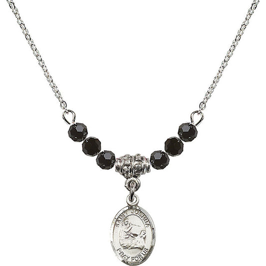 Sterling Silver Saint Joshua Birthstone Necklace with Jet Beads - 9059