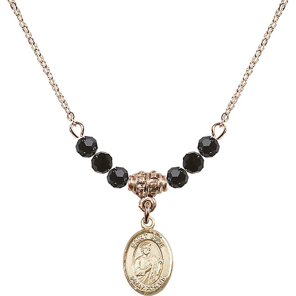 14kt Gold Filled Saint Jude Thaddeus Birthstone Necklace with Jet Beads - 9060