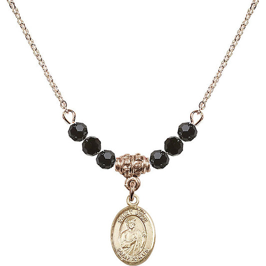 14kt Gold Filled Saint Jude Thaddeus Birthstone Necklace with Jet Beads - 9060