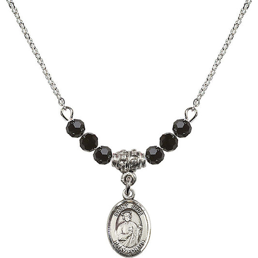 Sterling Silver Saint Jude Thaddeus Birthstone Necklace with Jet Beads - 9060