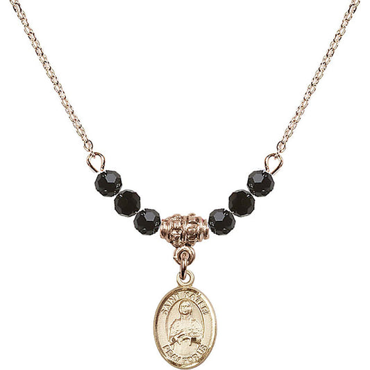 14kt Gold Filled Saint Kateri Tekakwitha Birthstone Necklace with Jet Beads - 9061