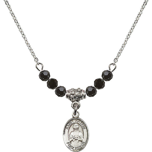 Sterling Silver Saint Kateri Tekakwitha Birthstone Necklace with Jet Beads - 9061