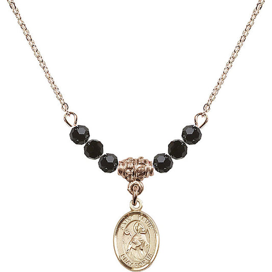 14kt Gold Filled Saint Kevin Birthstone Necklace with Jet Beads - 9062