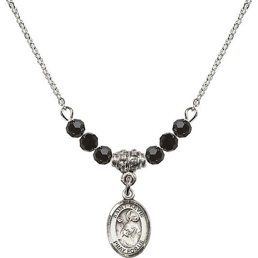 Sterling Silver Saint Kevin Birthstone Necklace with Jet Beads - 9062
