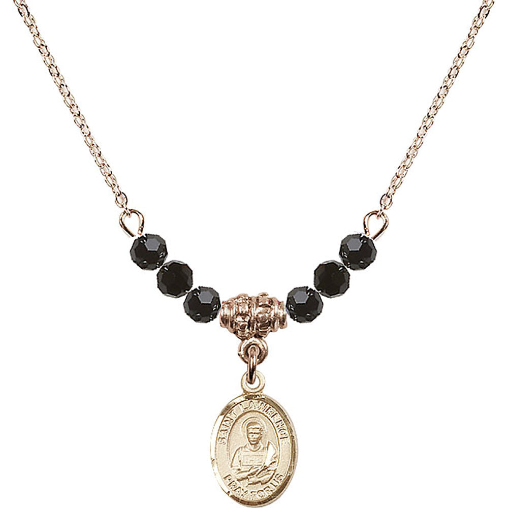 14kt Gold Filled Saint Lawrence Birthstone Necklace with Jet Beads - 9063