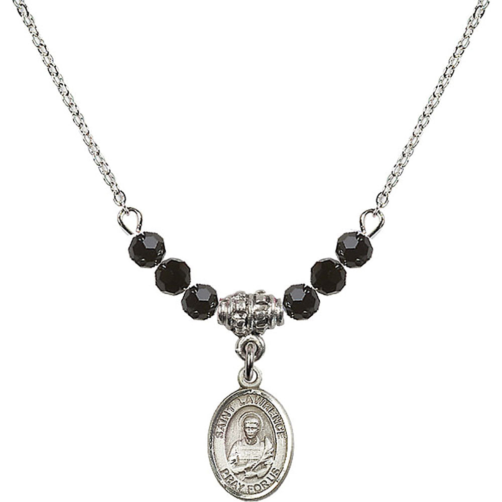 Sterling Silver Saint Lawrence Birthstone Necklace with Jet Beads - 9063
