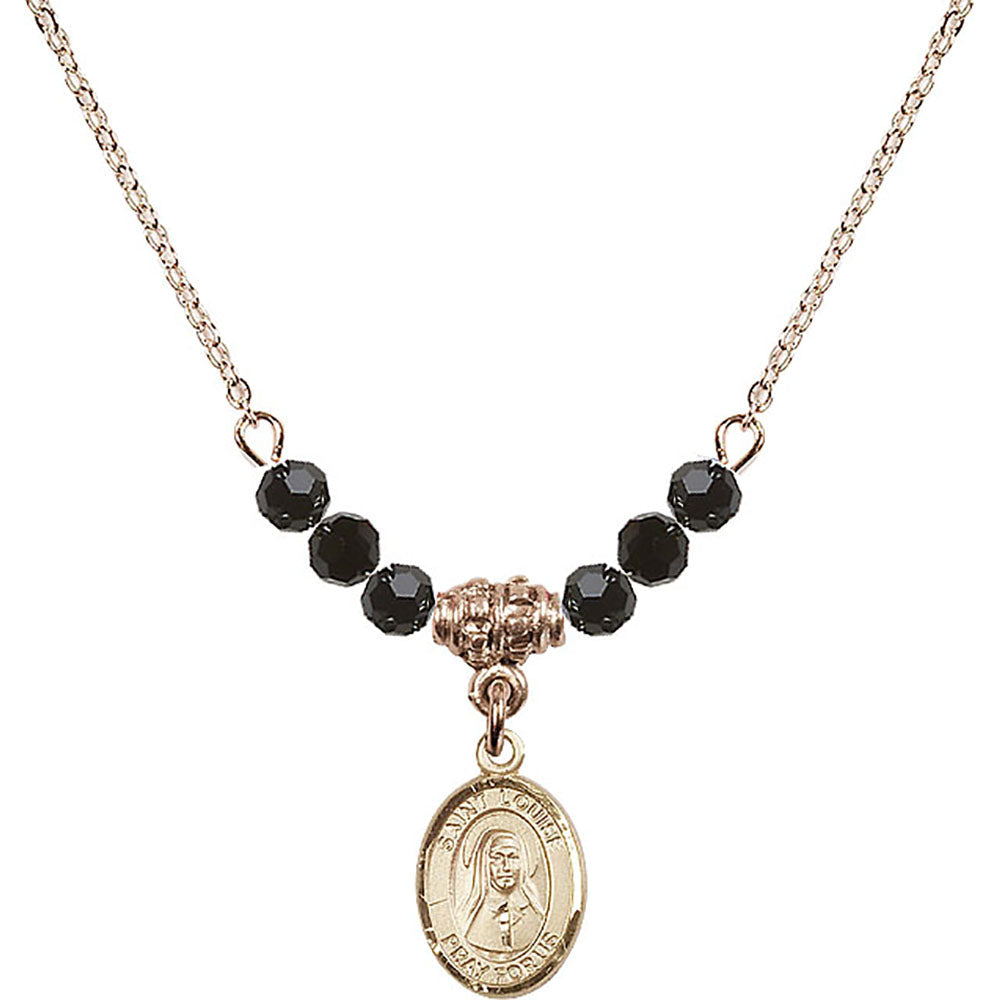 14kt Gold Filled Saint Louise de Marillac Birthstone Necklace with Jet Beads - 9064