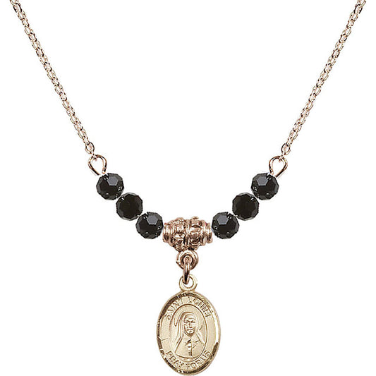 14kt Gold Filled Saint Louise de Marillac Birthstone Necklace with Jet Beads - 9064