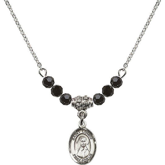 Sterling Silver Saint Louise de Marillac Birthstone Necklace with Jet Beads - 9064