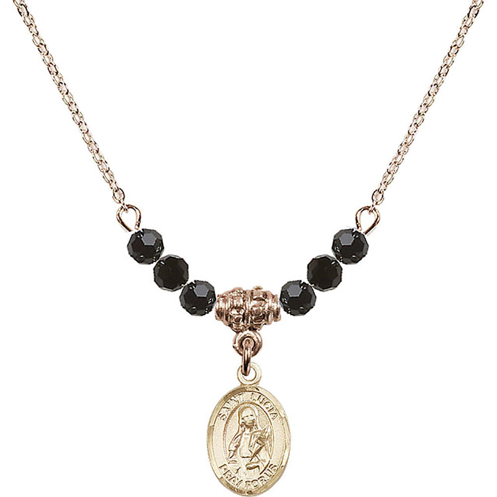 14kt Gold Filled Saint Lucia of Syracuse Birthstone Necklace with Jet Beads - 9065